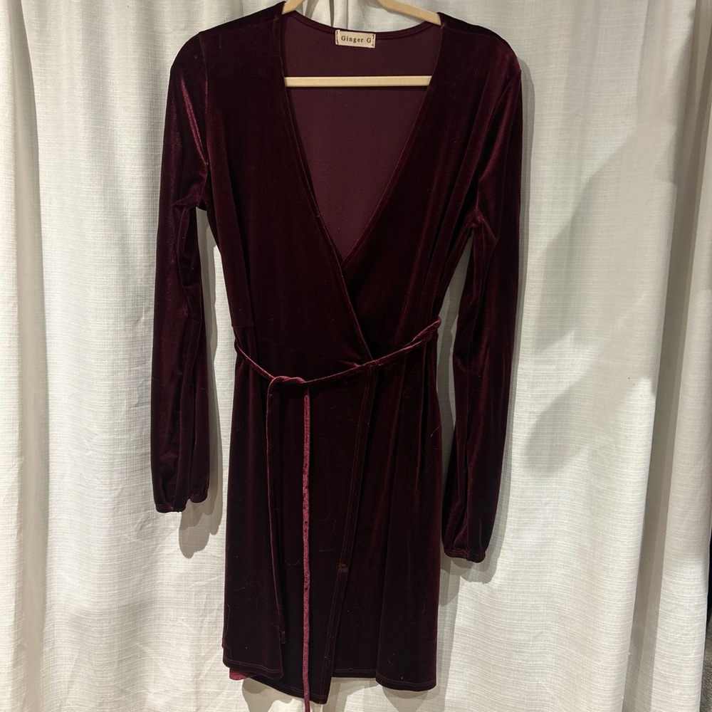 Burgundy Velvet Wrap Dress
